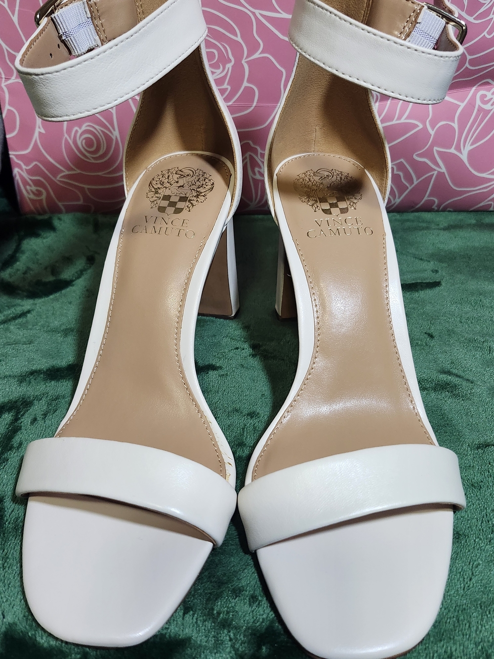 Vince Camuto White Ankle-Strap Block Heel Sandals - Picture 6 of 6